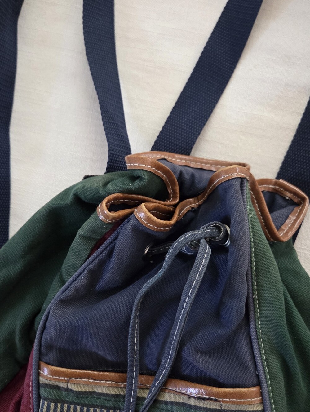 Vintage Colorblock Canvas Drawstring Backpack - Multicolor Tribal Pattern Gitano - Picture 3 of 9
